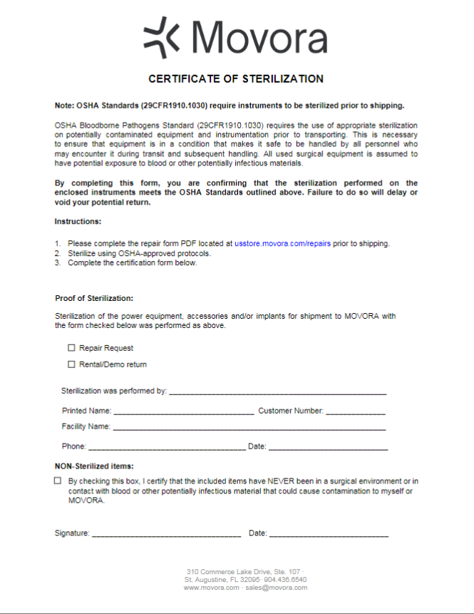 Certificate of Sterilization